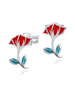 Red Hibiscus Silver Ear Stud STS-3466 (CO5+CO15)